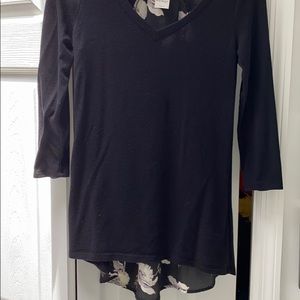 Kaileigh black shirt with sheer floral back.